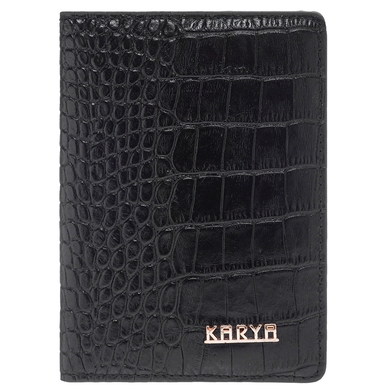 Обкладинка на паспорт з натуральної шкіри з тисненням Karya 093-53 чорного кольору, Черный кроко