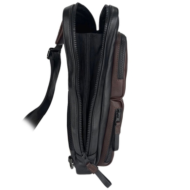 Рюкзак-слинг Tony Bellucci из натуральной телячьей кожи 5239-1/9 черный с коричневым, Черный, Гладкая
