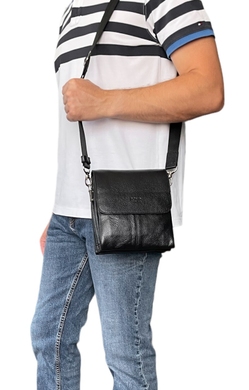 Чоловіча сумка з клапаном Bond NON з натуральної шкіри 1373-281 чорна