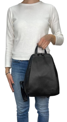 Шкіряний жіночий рюкзак Eminsa на один відділ ES4526 чорного кольору, Чорний, Зерниста