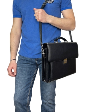 Чоловічий шкіряний портфель Karya на два відділи KR0144-45 чорного кольору