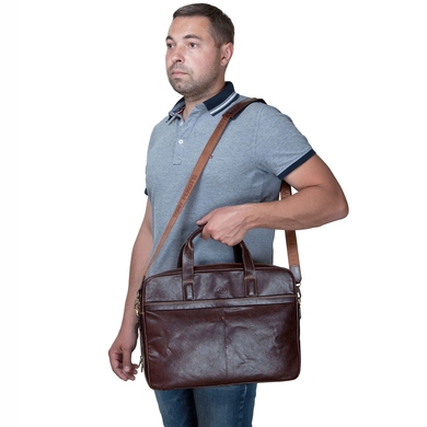 Шкіряна чоловіча сумка Tony Perotti на два відділи Italico 9954 коричневого кольору