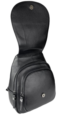 Женский кожаный рюкзак Eminsa под клапаном ES40227 черного цвета, Черный, Зернистая