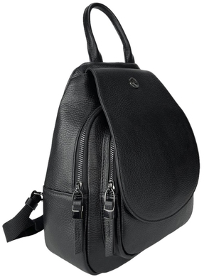 Женский кожаный рюкзак Eminsa под клапаном ES40227 черного цвета, Черный, Зернистая