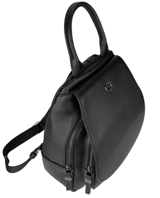 Шкіряний жіночий рюкзак Eminsa під клапаном ES40227 чорного кольору, Чорний, Зерниста