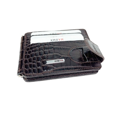 Шкіряне портмоне-кредитниця із затискачем для грошей Karya 0044-57 темно-коричневого кольору, Темно-коричневий