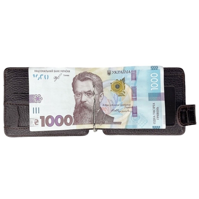 Шкіряне портмоне-кредитниця із затискачем для грошей Karya 0044-57 темно-коричневого кольору, Темно-коричневий