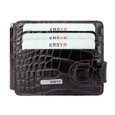 Кожаное портмоне-кредитница с зажимом для денег Karya 0044-57 темно-коричневого цвета, Темно-коричневый