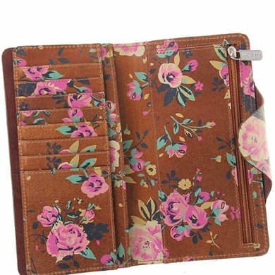 Жіночий шкіряний гаманець Yoshi Satchel Y1311 Hunter Roses (коричневий з квітами)