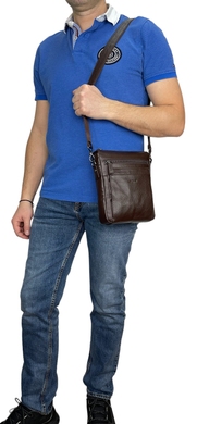 Чоловіча шкіряна сумка Karya на блискавці KR0909-39 коричневого кольору