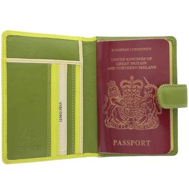 Обкладинка на паспорт з натуральної шкіри з RFID Visconti Rainbow Sumba RB75 Lime Multi , Lime Multi (Лаймовий мультицвіт)