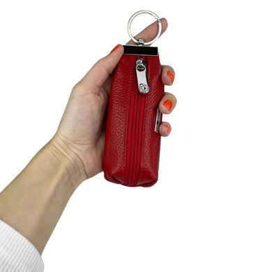 Шкіряна ключниця Karya на блискавці з кільцем для ключів KR446-46 червоного кольору