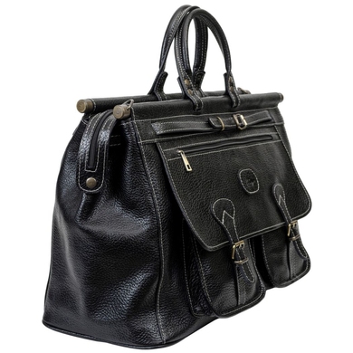 Шкіряна дорожня сумка-саквояж Karya KR46-03 чорного кольору, Чорний
