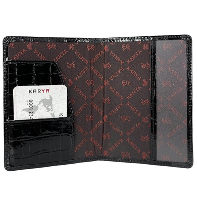 Кожаная обложка на паспорт Karya с карманом для карты KR092-06 черная, Черный