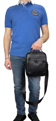 Чоловіча шкіряна сумка Karya на два відділи KR0854-45 чорного кольору