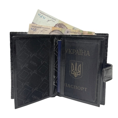 Портмоне з натуральної шкіри Karya з обкладинкою на паспорт 0405-53-1 чорного кольору, Чорний