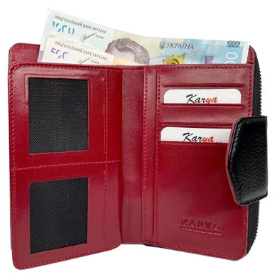 Жіночий гаманець з натуральної телячої шкіри Karya 1137-45 чорний усередині червоний