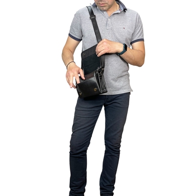Чоловіча сумка з клапаном Karya із натуральної шкіри 0263-45 чорного кольору