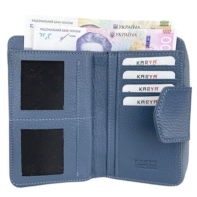 Кожаный кошелек Karya на магните среднего размера KR1137-093 джинсовый