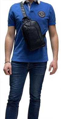 Рюкзак-слинг Bond NON из натуральной телячьей кожи 1195-1170 темно-синего цвета, Синий, Зернистая
