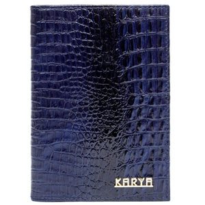 Обкладинка на паспорт з натуральної шкіри Karya 094-504 темно-синього кольору, Темно-синій