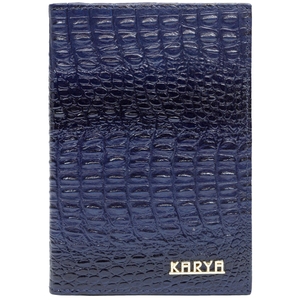 Обкладинка на паспорт з натуральної шкіри Karya 094-504-1 темно-синього кольору, Темно-синій