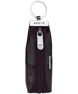 Кожаная ключница Karya на молнии с кольцом для ключей KR446-243 баклажановая