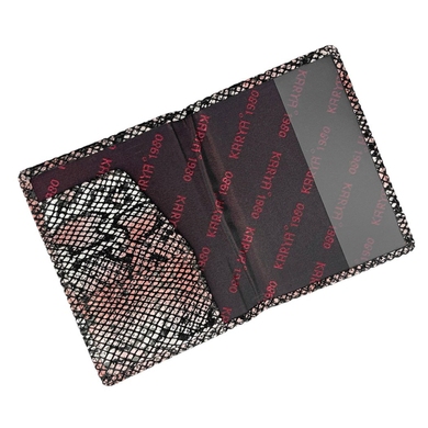 Обкладинка на паспорт з натуральної шкіри Karya 092-094 чорно-коралового кольору, Чорно-кораловий