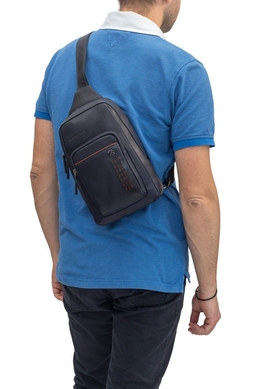 Рюкзак-слинг Tony Bellucci из натуральной телячьей кожи 5213-49-3 темно-синего цвета, Черный, Гладкая