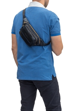 Поясная сумка из натуральной телячьей кожи The Bond 1403-49 темно-синего цвета, Темно-синий