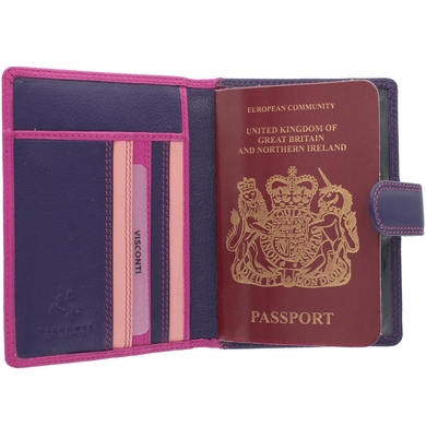 Обкладинка на паспорт з натуральної шкіри з RFID Visconti Rainbow Sumba RB75 Berry Multi, Berry Multi (Фіолетово-рожевий мультиколір)