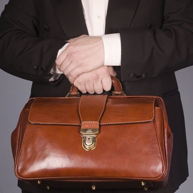 Шкіряний портфель у вигляді медичного саквояжу Тony Perotti Italico 8051 коньячний, Коньячний