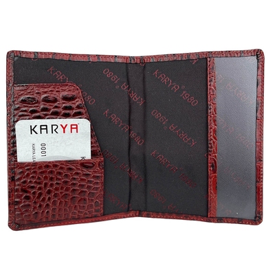 Кожаная обложка на паспорт Karya KR092-545 бордово-черного цвета, Бордовый с черным