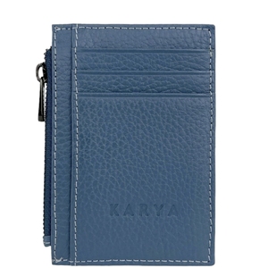Кожаная кредитница Karya с карманом на молнии 0042-093 синего цвета, Натуральная кожа, Зернистая, Синий