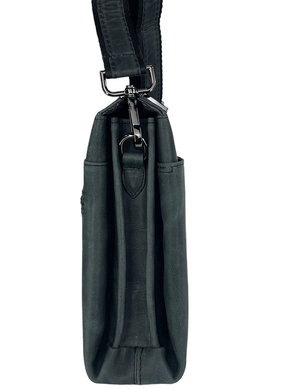 Чоловіча шкіряна сумка Karya на блискавці KR0266-30 чорно-зеленого кольору