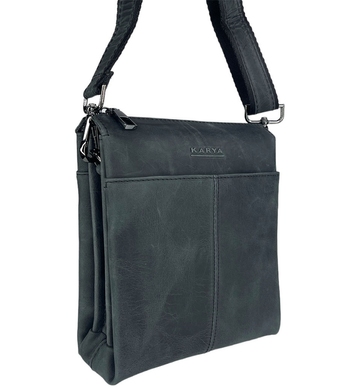 Чоловіча шкіряна сумка Karya на блискавці KR0266-30 чорно-зеленого кольору