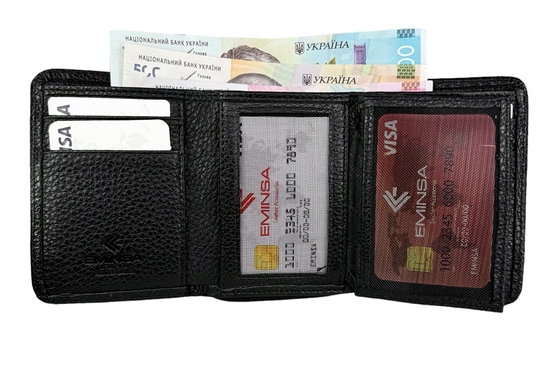 Малий шкіряний гаманець Eminsa із зернистої шкіри ES2032-18-1 чорного кольору