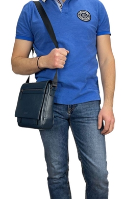 Чоловіча сумка шкіряна Bond NON через плече 1107-1170 синя