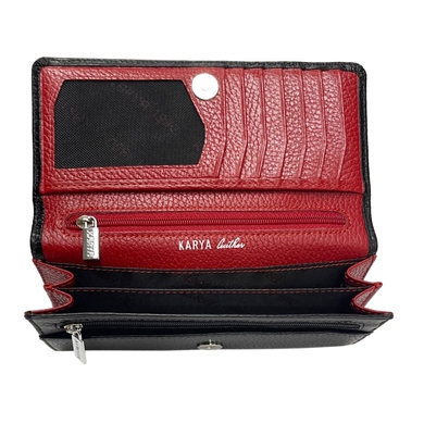 Жіночий гаманець Karya з натуральної шкіри 1-1064-45/46 чорний з червоним усередині