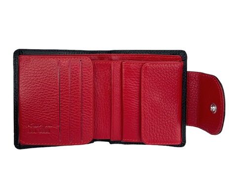 Небольшой кожаный кошелек Karya на кнопке KR1052-45/46 черный с красным