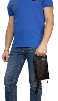 Мужской кожаный клатч Karya с боковой ручкой KR0714-04 темно-коричневый, Темно-коричневый