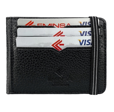 Кредитниця Eminsa на 12 карток з відділом для грошей ES1098-18-1 чорного кольору, Натуральна шкіра, Зерниста, Чорний