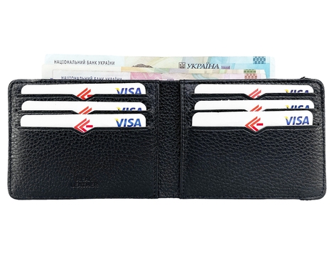 Кредитница Eminsa на 12 карточек с отделом для денег ES1098-18-1 черного цвета, Натуральная кожа, Зернистая, Черный