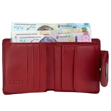 Шкіряний гаманець на кнопці Karya із зернистої шкіри KR1052-46 червоного кольору